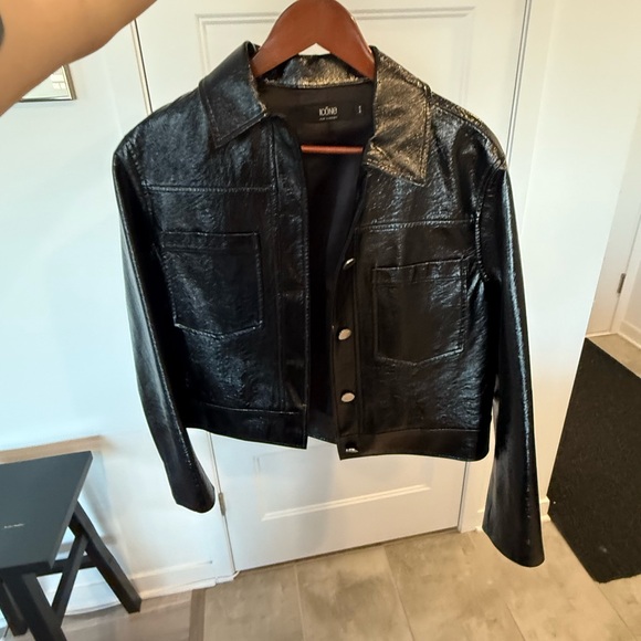Faux cuir fake leather glossy black jacket - Picture 4 of 14